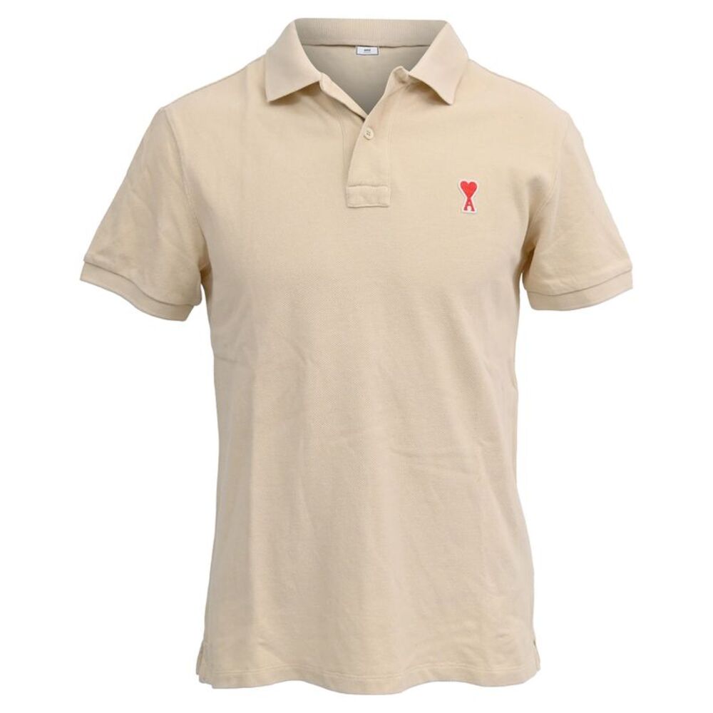 AMI Paris Ami de Cœur Polo Shirt in Beige Cotton